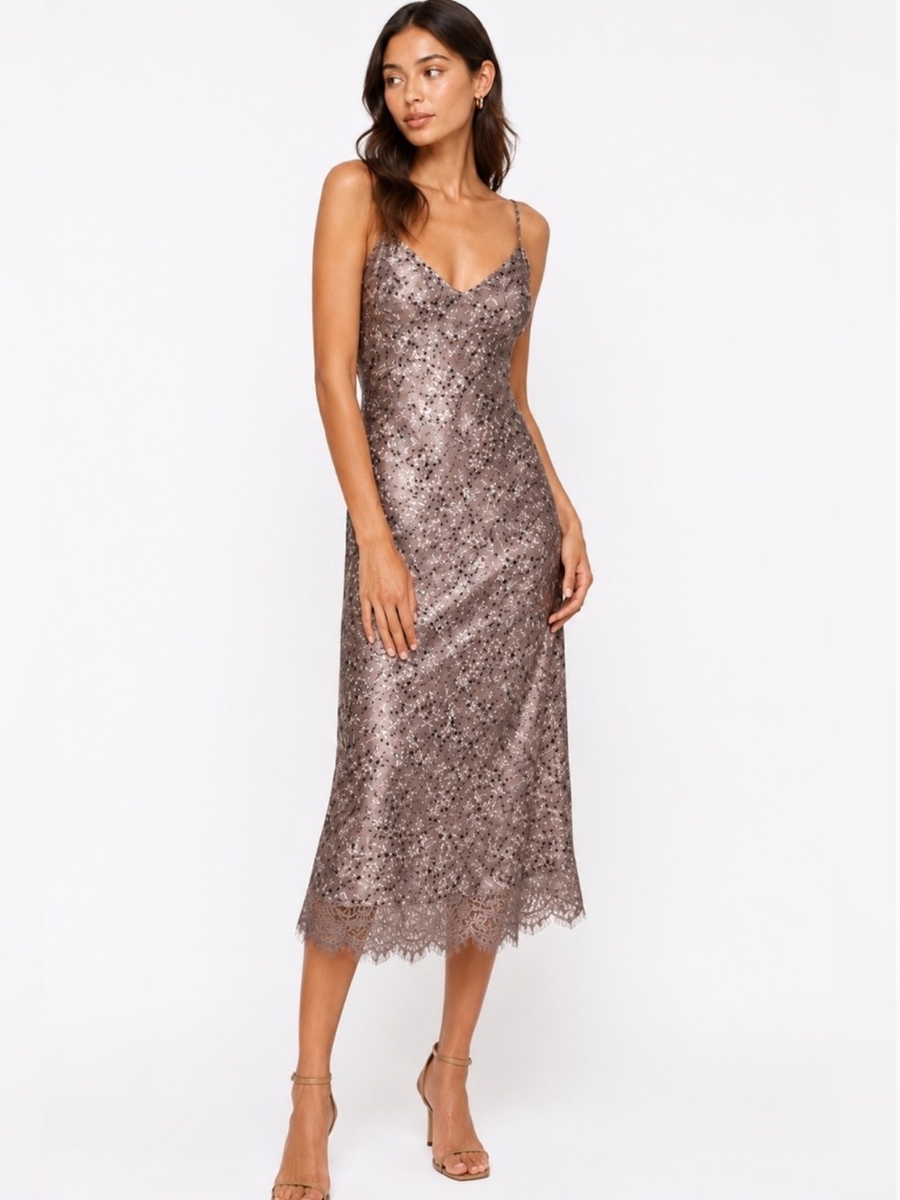 Gold Hawk Taupe Silk Floral Slip Dress
Size L NWT ($325MSRP)